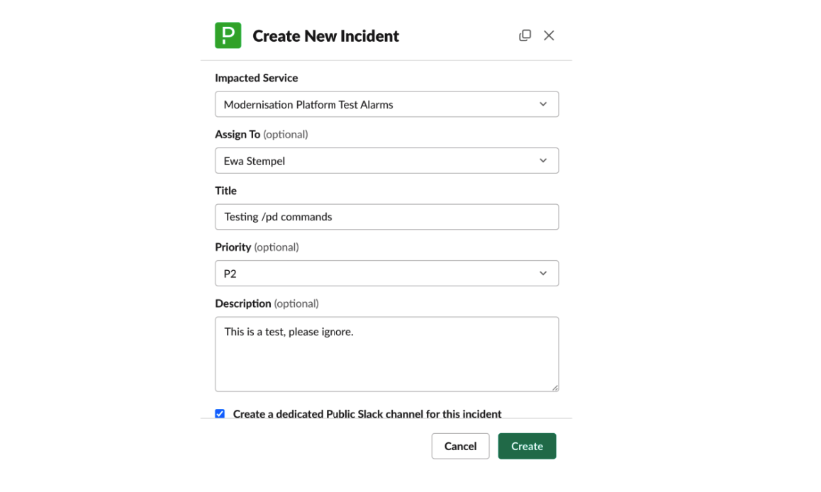 Create a new PagerDuty incident